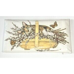 MARY LAKE-THOMPSON Willow Basket Calico Cat Flour Sack Dish Towel 30x30 New